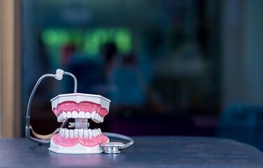 White healthy tooth, different tools for dental care. Dental background.