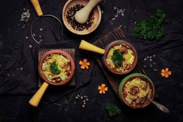  Servings of hot homemade julienne, top view