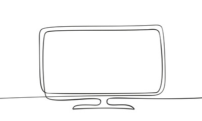 Continuous one line drawing of flat screen computer monitor or tv screen, Black and white vector minimalistic linear illustration isolated