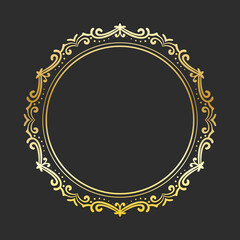 Circle gold frame, Elegant  element for design template with place for text, Golden shining border. Vector illustration