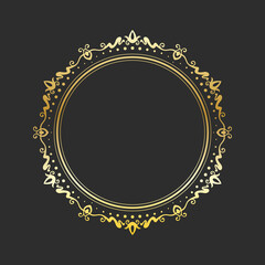 Circle gold frame, Elegant  element for design template with place for text, Golden shining border. Vector illustration