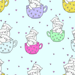 Cute cat cup repeat pattern