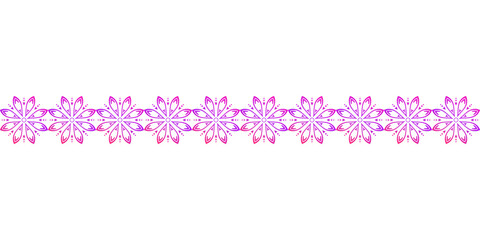 Seamless textile floral border, Geometric repetition of circular flower ornament pink gradient color, Decorative line