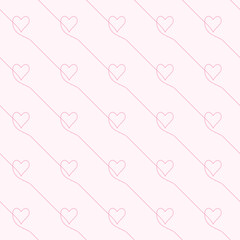 Seamless geometric pattern made of continuous one line drawing heart, Texture in light pink color abstract linear pattern