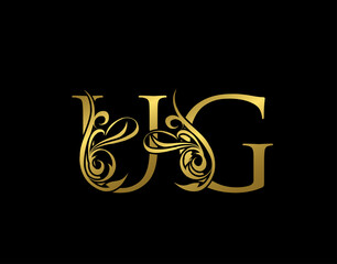 Golden U, G and UG Luxury Letter Logo Icon. Graceful royal style. Luxury gold alphabet arts logo.