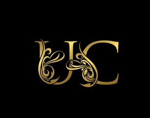 Golden U, C and UC Luxury Letter Logo Icon. Graceful royal style. Luxury gold alphabet arts logo.