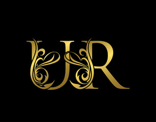 Golden U, R and UR Luxury Letter Logo Icon. Graceful royal style. Luxury gold alphabet arts logo.