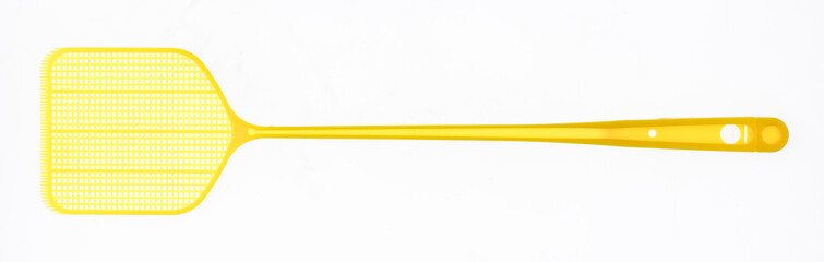 yellow plastic fly swatter isolated on white background