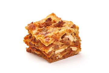 Lasagna, Traditional homemade italian dish, isolated on white background