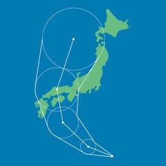 日本列島を通る台風の進路のイメージイラスト