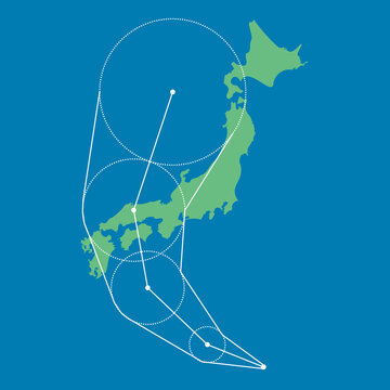 日本列島を通る台風の進路のイメージイラスト