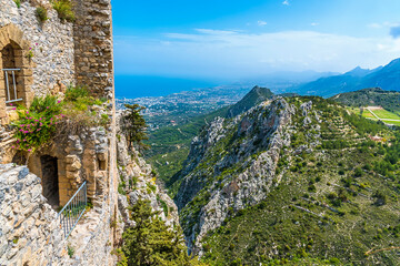 View from the Saint Hilarion Castle, Northern Cyprus over the Kyrenia mountains and town