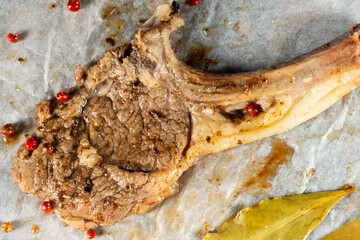 Red meat. Lamb chops on black background	