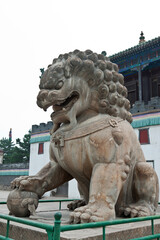 stone lion works in the Chinese traditional garden