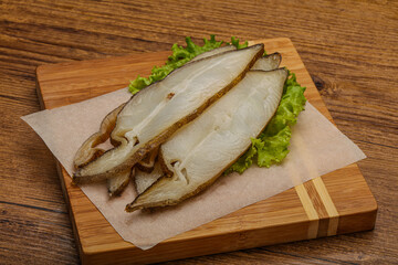 Delicous smoked halibut slices snack