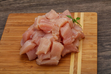 Raw diced chicken for cooking