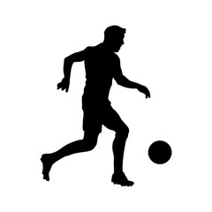 Fototapeta na wymiar Football player of soccer player dribbling ball silhouette, isolated on white background