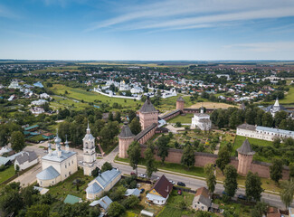 Fototapeta na wymiar The ancient town of Suzdal. View from the bell tower of the Venerable. Gold ring of Russia. Vladimir region.