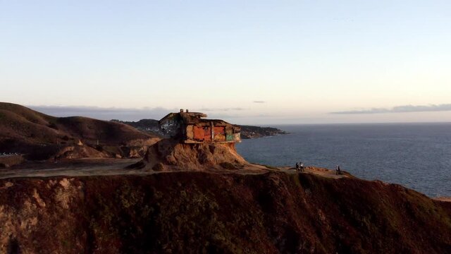 AERIAL: drone, devil's slide bunker sunset, flying forward view
