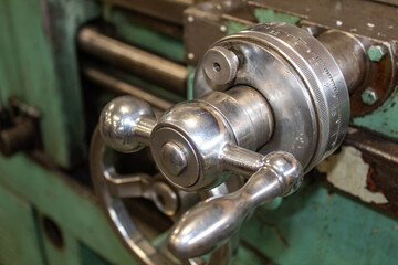 The lever of the turning machine,processing metal.