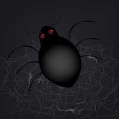 Spider with red eyes and cobweb - vector. Halloween party