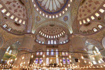 Fototapeta na wymiar Domes of the Blue Mosque known also as Sultanahmet Mosque, in Istanbul, Turkey