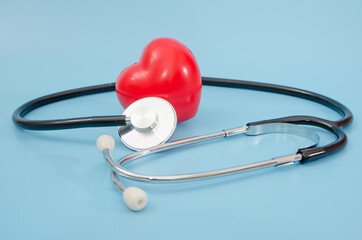 stethoscope and red heart. health care concept. Copy of space