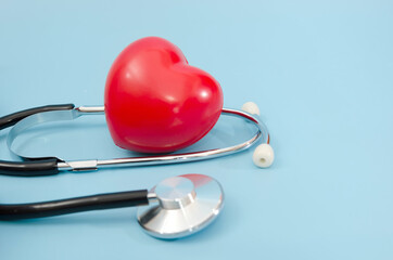 stethoscope and red heart. health care concept. Copy of space