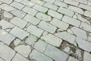 gray brick ground in a park, looks very old