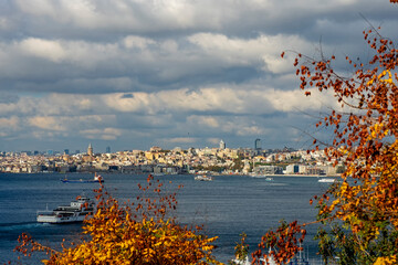 Cityscape with Galata Tower and modern buildings in Istanbul, Turkey