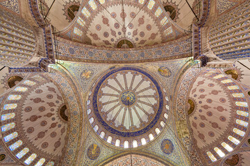 Domes of the Blue Mosque known also as Sultanahmet Mosque, in Istanbul, Turkey