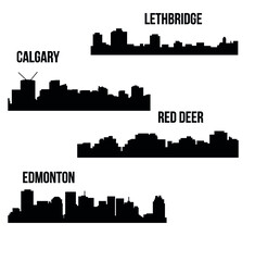 Set of 4 City silhouette in Alberta, Canada ( Calgary, Red Deer, Edmonton, Lethbridge )