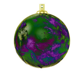 Green purple textured christmas ball, Glass Christmas Tree Toy isolated on white background, 3d illustration