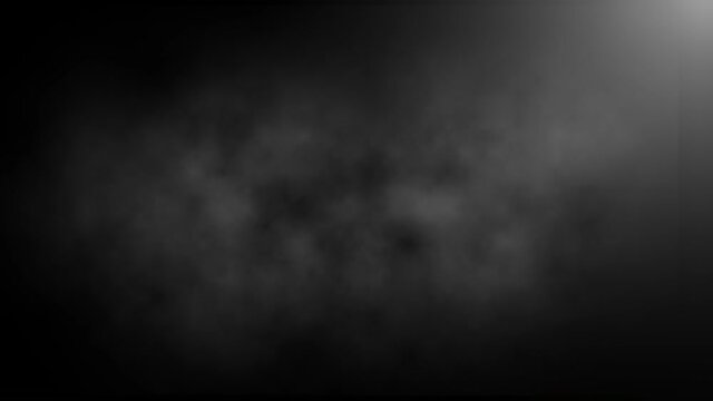 Dark Background Fog, Smog, Smoke, Cloud, Vapor, Steam. 4K 3D Seamless Looping Realistic Dramatic Atmosphere Gray Smoke On Black Background. Abstract Haze Cloud. Mist Environment Effect For Overlay. 