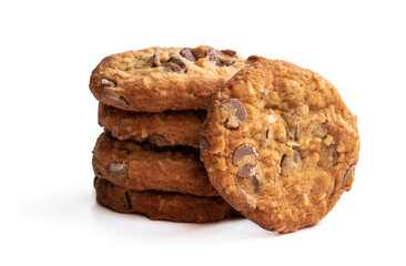 Homemade soft cookies with chocolate drops and coconut isolated on white