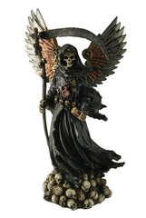 Grim Reaper holding hourglass.Death grim Reaper skeleton wearing a black robe and wielding a...