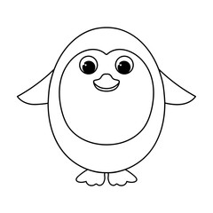 Cute cartoon monochrome penguin. Vector outline illustration isolated on white background. Coloring book page © pannat