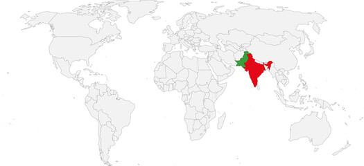 India, Pakistan countries isolated on world map. Business concepts and Backgrounds.