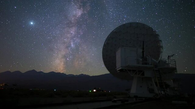 Time lapse of Milky Way galaxy over radio observatory in Eastern Sierra, California