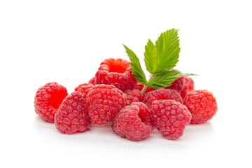  raspberries with leaf isolated on a white background