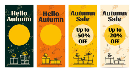 Set of cute colored banners for autumn theme. Trendy vector illustration for web and print. objects are isolated. Vector design for card, poster, flyer, web and other users.