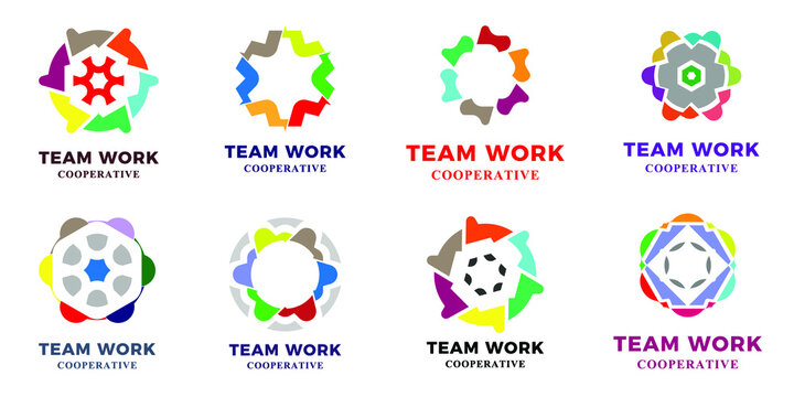 Colourful Teamwork or togetherness icon bundle