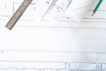 The concept of architecture. Construction blueprints plans drawings