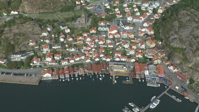 Aerial view of coastal village Fjallbacka in Bohuslan, Sweden
