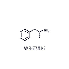 Amphetamine medical chemical formula of dangerous narcotic drug on white background