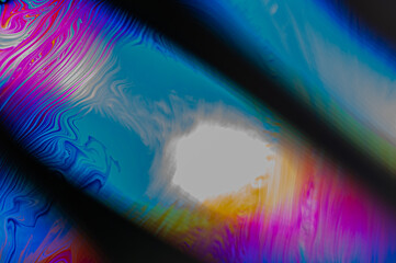 Psychedelic multicolours as light refracts through liquid soap