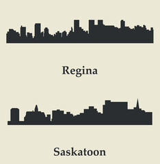 Set of 2 City silhouette in Saskatchewan, Canada ( Saskatoon, Regina )