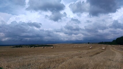 Obraz premium beautiful piles of hay in the field