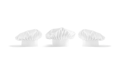 Blank white toque chef hat mockup, front and side view