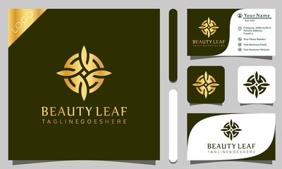 Gold beauty leaves fashion logos design vector illustration with line art style vintage, modern company business card template